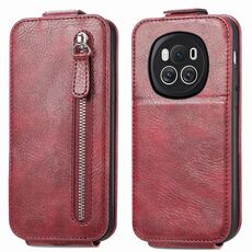 Custodia per telefono in pelle con chiusura verticale a portafoglio con cerniera per Honor Magic6 (rossa)