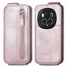Custodia per telefono in pelle con chiusura verticale a portafoglio con cerniera per Honor Magic6 Pro (rosa)