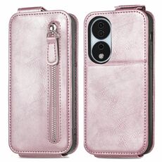 Custodia per telefono in pelle con chiusura verticale a portafoglio con cerniera per Honor X7b (rosa)