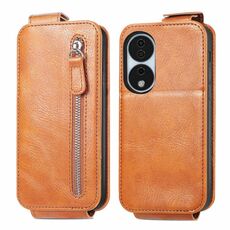 Custodia per cellulare in pelle con chiusura verticale a portafoglio con cerniera per Honor X7b (marrone)