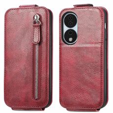 Custodia per cellulare in pelle con chiusura verticale a portafoglio con cerniera per Honor X7b (rossa)