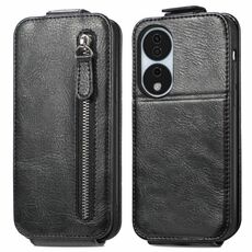 Custodia per telefono in pelle con chiusura verticale a portafoglio con cerniera per Honor X7b (nera)