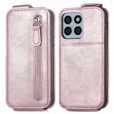 Custodia per telefono in pelle con chiusura verticale a portafoglio con cerniera per Honor X8b (rosa)