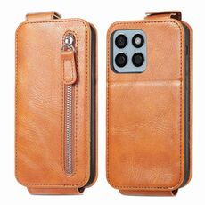 Custodia per telefono in pelle con cerniera verticale per Honor X8b con cerniera (marrone)