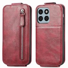 Custodia per telefono in pelle con chiusura verticale a portafoglio con cerniera per Honor X8b (rossa)