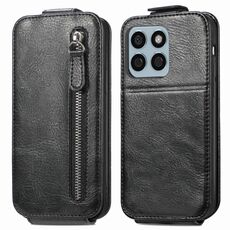 Custodia per cellulare in pelle con chiusura verticale a portafoglio con cerniera per Honor X8b (nera)