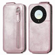 Custodia per telefono in pelle con chiusura verticale a portafoglio con cerniera per Honor X40 5G (rosa)