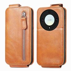 Custodia per telefono in pelle con chiusura verticale a portafoglio con cerniera per Honor X40 5G (marrone)