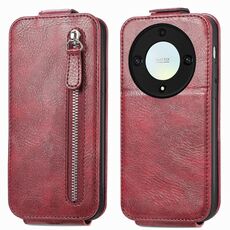 Custodia per telefono in pelle con chiusura verticale a portafoglio con cerniera per Honor X40 5G (rossa)