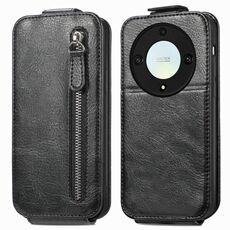 Custodia per cellulare in pelle con chiusura verticale a portafoglio con cerniera per Honor X40 5G (nera)