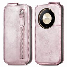 Custodia per cellulare in pelle con chiusura verticale a portafoglio con cerniera per Honor X9b (rosa)