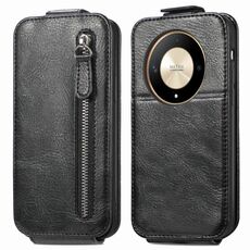 Custodia per cellulare in pelle con chiusura verticale a portafoglio con cerniera per Honor X9b (nera)