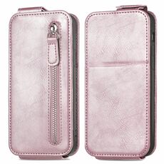 Custodia per cellulare in pelle con chiusura verticale a portafoglio con cerniera per Honor X50i 5G (rosa)
