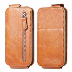 Custodia per cellulare in pelle con chiusura verticale a portafoglio con cerniera per Honor X50i 5G (marrone)