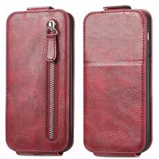 Custodia per cellulare in pelle con chiusura verticale a portafoglio con cerniera per Honor X50i 5G (rossa)