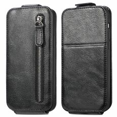 Custodia per cellulare in pelle con chiusura verticale a portafoglio con cerniera per Honor X50i 5G (nera)