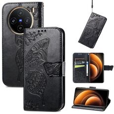 Custodia per telefono in pelle goffrata con fiore d'amore farfalla per vivo X100 (nera)