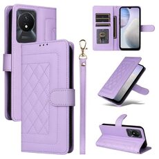 Custodia per cellulare in pelle con reticolo di diamanti per vivo Y02 (viola chiaro)