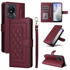 Custodia per cellulare in pelle con reticolo di diamanti per vivo Y02 (vino rosso)