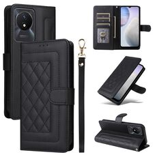 Custodia per cellulare in pelle con reticolo di diamanti per vivo Y02 (nera)
