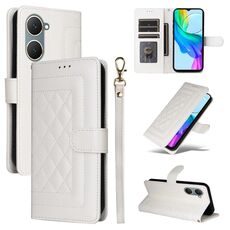 Custodia per cellulare in pelle con reticolo di diamanti per vivo Y03 (bianca)
