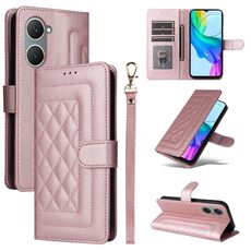 Custodia per cellulare in pelle con reticolo di diamanti per vivo Y03 (oro rosa)