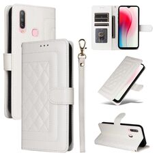 Custodia per cellulare in pelle con reticolo diamantato per vivo Y3 / Y17 (bianca)
