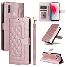 Custodia per cellulare in pelle con reticolo diamantato per vivo Y3 / Y17 (oro rosa)