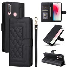 Custodia per cellulare in pelle con reticolo diamantato per vivo Y3 / Y17 (nera)