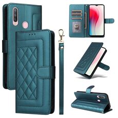 Custodia per cellulare in pelle con reticolo diamantato per vivo Y3 / Y17 (verde)