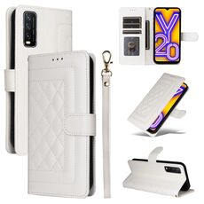 Custodia per cellulare in pelle con reticolo diamantato per vivo Y20 / Y20i (bianca)