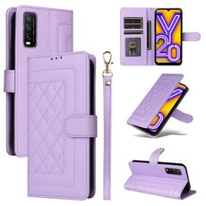 Custodia a vibrazione in pelle con reticolo diamantato per vivo Y20 / Y20i (viola chiaro)