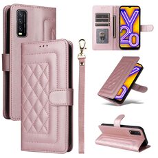 Custodia per cellulare in pelle con reticolo diamantato per vivo Y20 / Y20i (oro rosa)