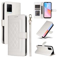 Custodia per cellulare in pelle con reticolo diamantato per vivo Y21 / Y33s (bianca)
