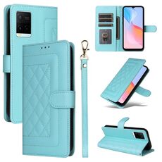 Custodia per cellulare in pelle con reticolo diamantato per vivo Y21 / Y33s (verde menta)