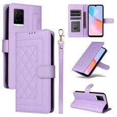 Per vivo Y21 / Y33s Custodia a vibrazione in pelle con reticolo diamantato (viola chiaro)