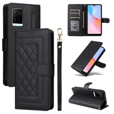 Custodia per cellulare in pelle con reticolo di diamanti per vivo Y21 / Y33s (nera)