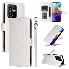 Custodia per cellulare in pelle con reticolo diamantato per vivo Y22s / Y35 (bianca)