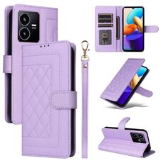 Custodia per cellulare in pelle con reticolo diamantato per vivo Y22s / Y35 (viola chiaro)
