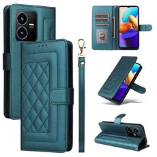Custodia per cellulare in pelle con reticolo diamantato per vivo Y22s / Y35 (verde)
