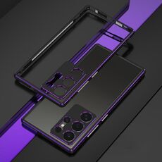 Per Samsung Galaxy S24 Ultra 5G Serie Aurora Protezione per lenti + Custodia per telefono con struttura in metallo (Nero Viola)