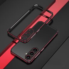 Per Samsung Galaxy S24+ 5G Serie Aurora Protezione per lenti + Custodia per telefono con struttura in metallo (Nero Rosso)