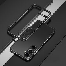 Per Samsung Galaxy S24+ 5G Serie Aurora Protezione per lenti + Custodia per telefono con struttura in metallo (Nero Argento)
