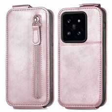 Custodia per telefono in pelle con chiusura verticale a portafoglio con cerniera Xiaomi 14 (rosa)