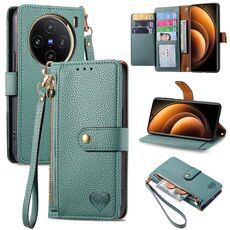 Custodia per telefono in pelle con cordino e cerniera per vivo X100 Love (verde)