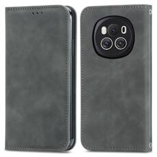 Per Honor Magic6 Custodia per telefono in pelle con vibrazione magnetica retrò Skin Feel (grigio)