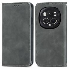 Per Honor Magic6 Pro Custodia per telefono in pelle con vibrazione magnetica retrò Skin Feel (grigio)
