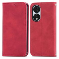 Custodia per telefono in pelle con vibrazione magnetica retrò Skin Feel per Honor X7b (rossa)