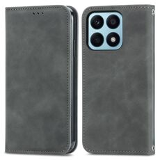 Custodia per telefono in pelle con vibrazione magnetica retrò per Honor X8b (grigio)