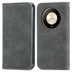 Custodia per telefono in pelle con vibrazione magnetica retrò per Honor X9b (grigio)